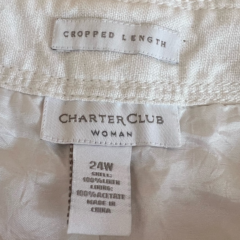 Charter Club Brand New White Linen Straight Leg Cropped Pants Size 24W - Picture 2 of 5